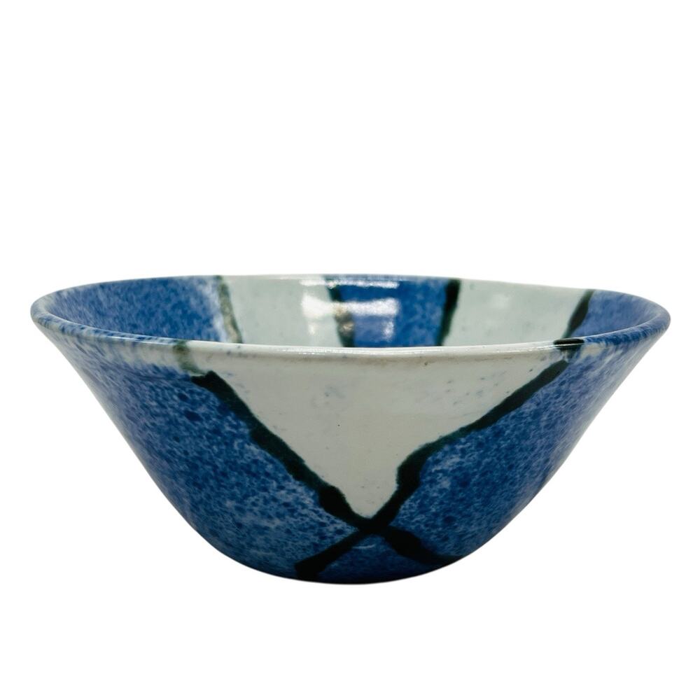 VTG‎ Studio Art Pottery Bowl Grey Blue Speckled Geometric Abstract 7.5” Serving